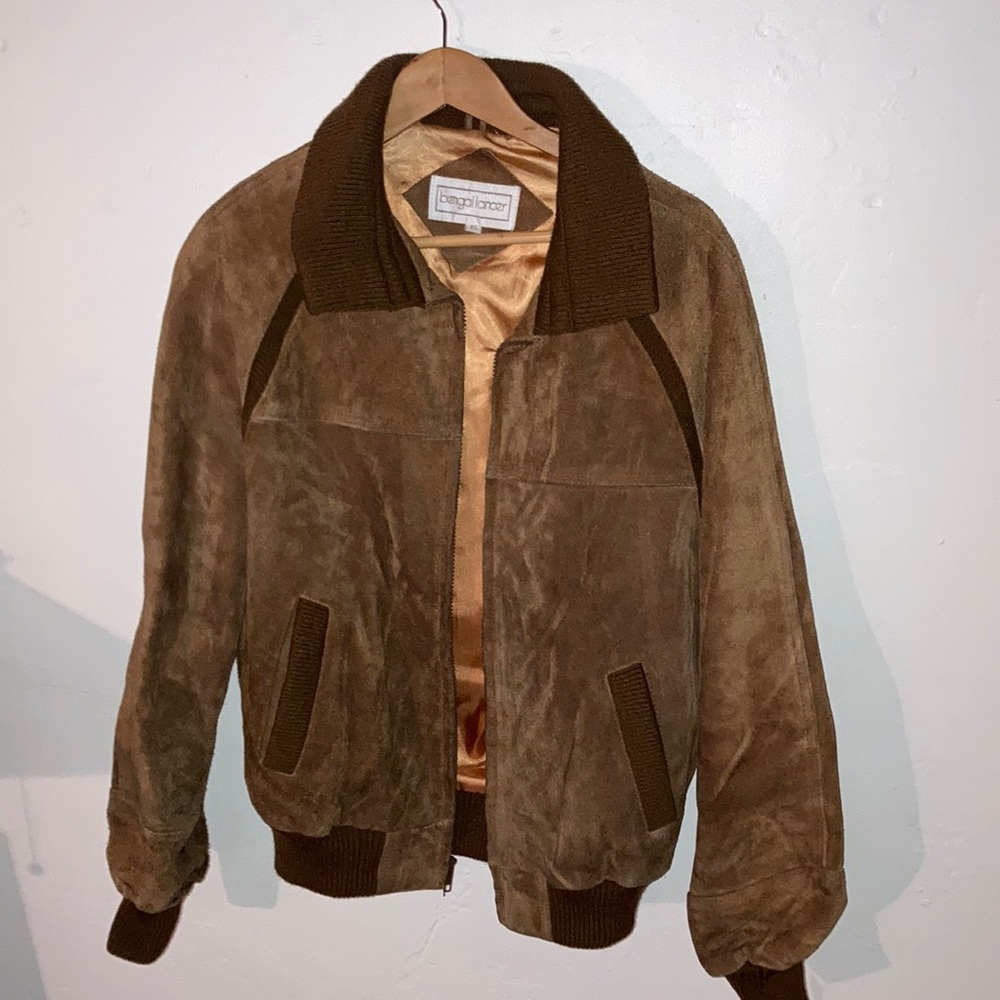 🇺🇸🦅🚬 Genuine Leather Brown Hollywood Style Jacket Orange Satin XL 🍺🦅🇺🇸